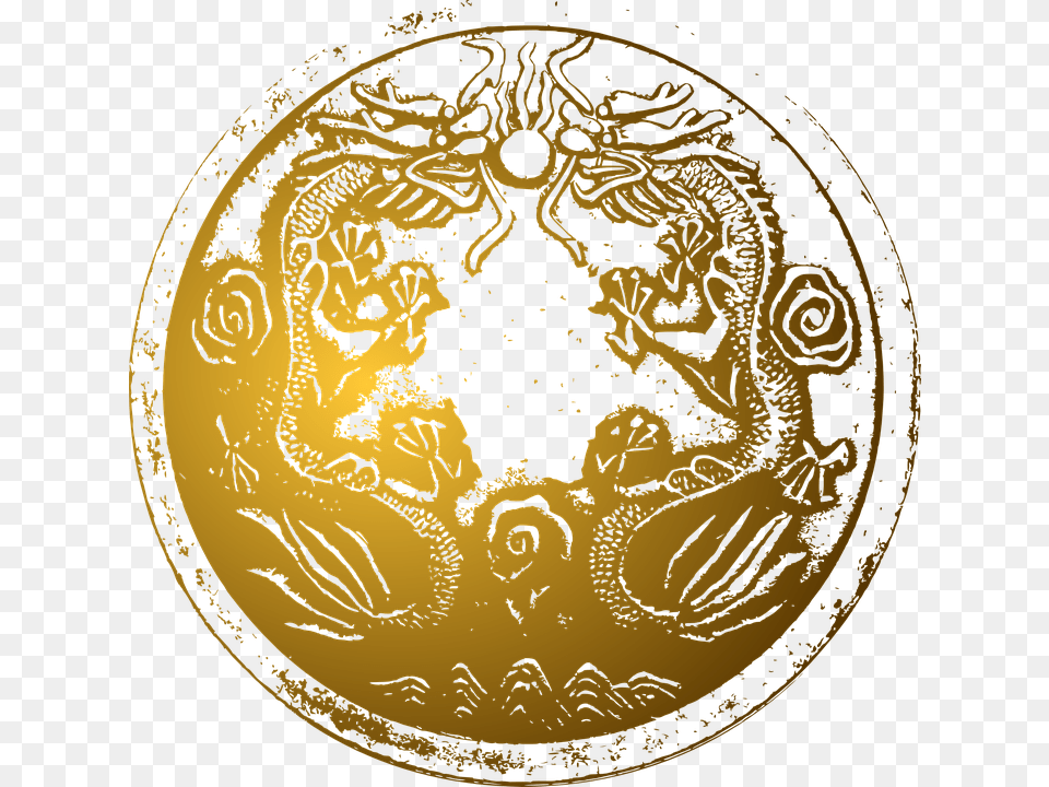 Dragon Coin China Chinese Shiny Ancient Chinese Gold Dragon Transparent, Adult, Wedding, Person, Woman Png Image