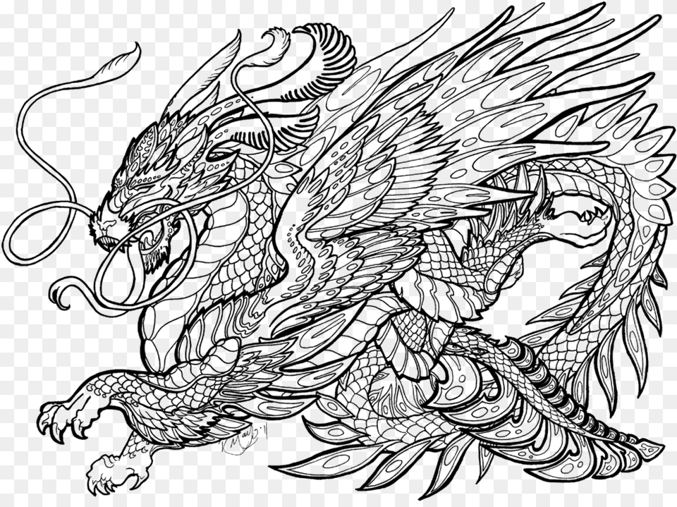 Dragon Coloring Pages For Adults, Gray Free Png