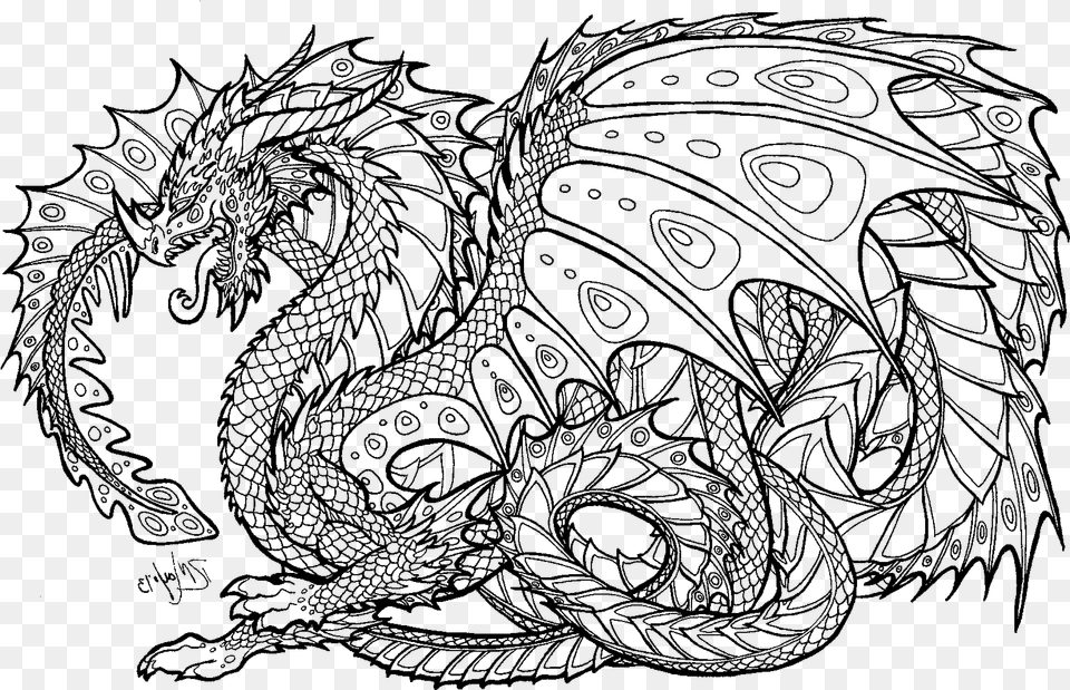 Dragon Colouring Pages For Adults, Blackboard, Art, Drawing Free Transparent Png
