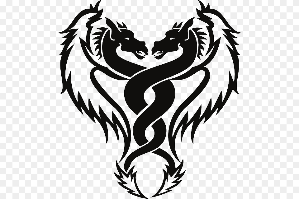 Dragon Double Art Creature Tattoo Dragons Twisted Dragon Drawing Tattoo Simple, Stencil Png Image