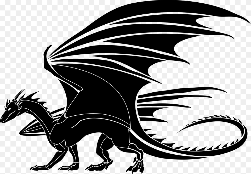 Dragon Dragoon Black No Background Wings Tail Dragons Clipart Black And White, Gray Png