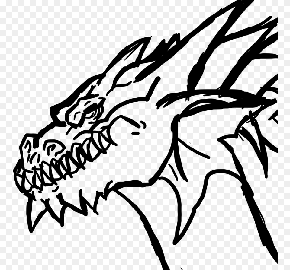 Dragon Drawing Outline Dragon Art Outline Hd, Gray Png Image