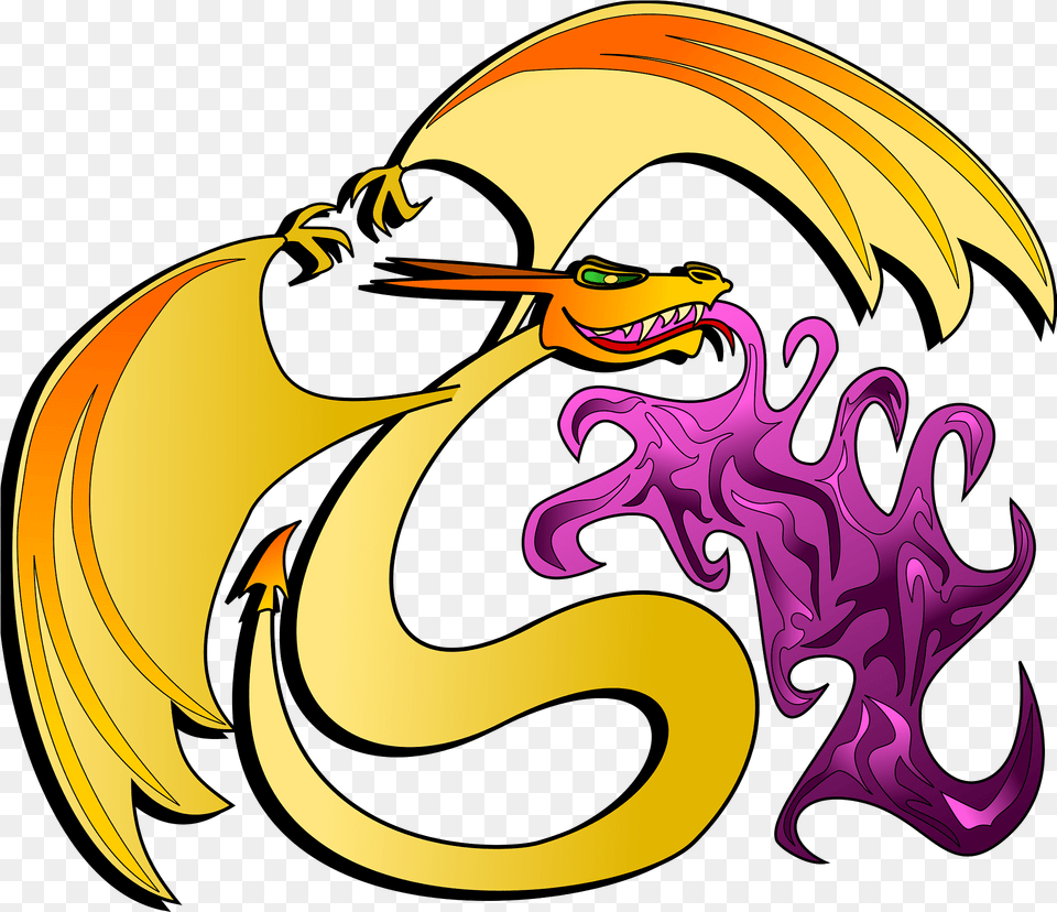 Dragon Gold Breathing Purple Fire Fictional Character Png Image