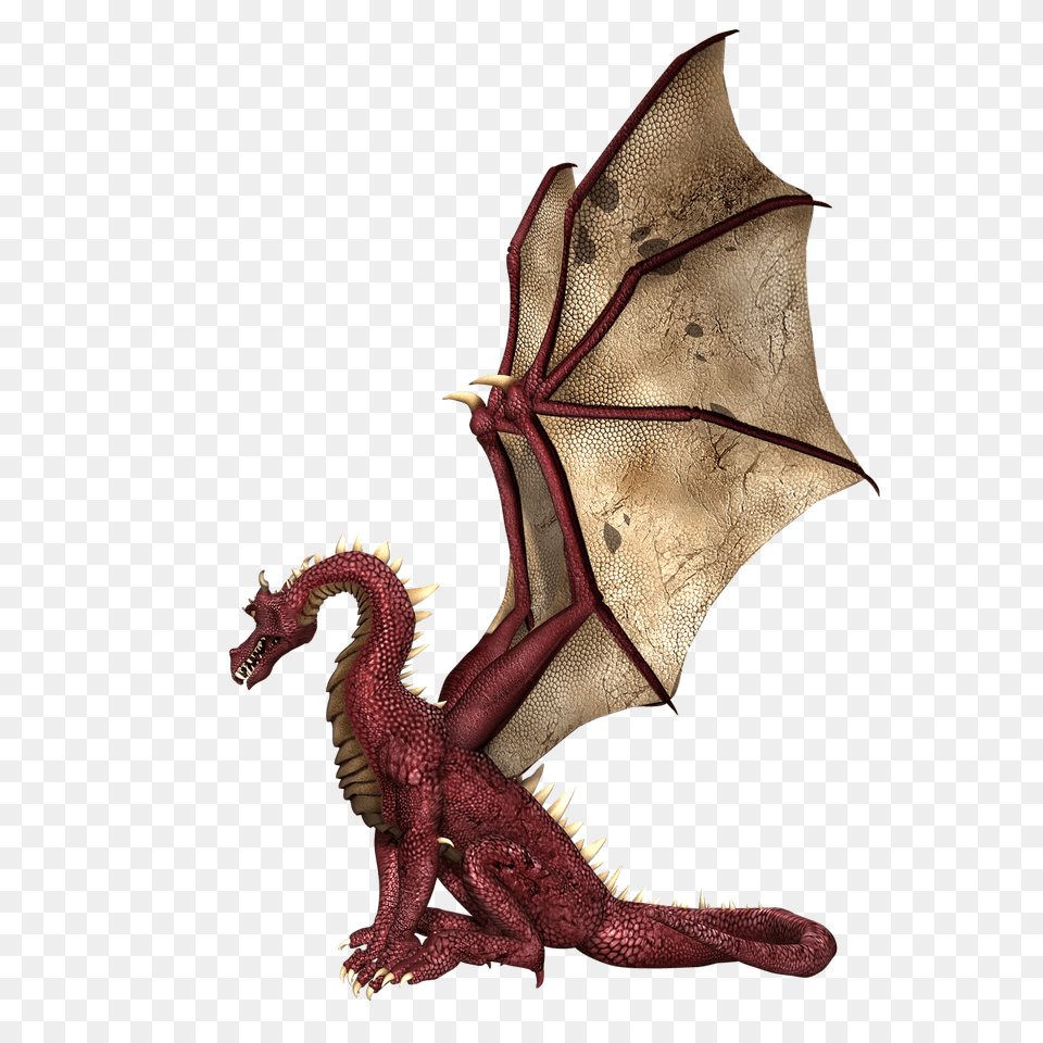 Dragon Red And Brown Wings Sitting, Animal, Dinosaur, Reptile Free Png Download