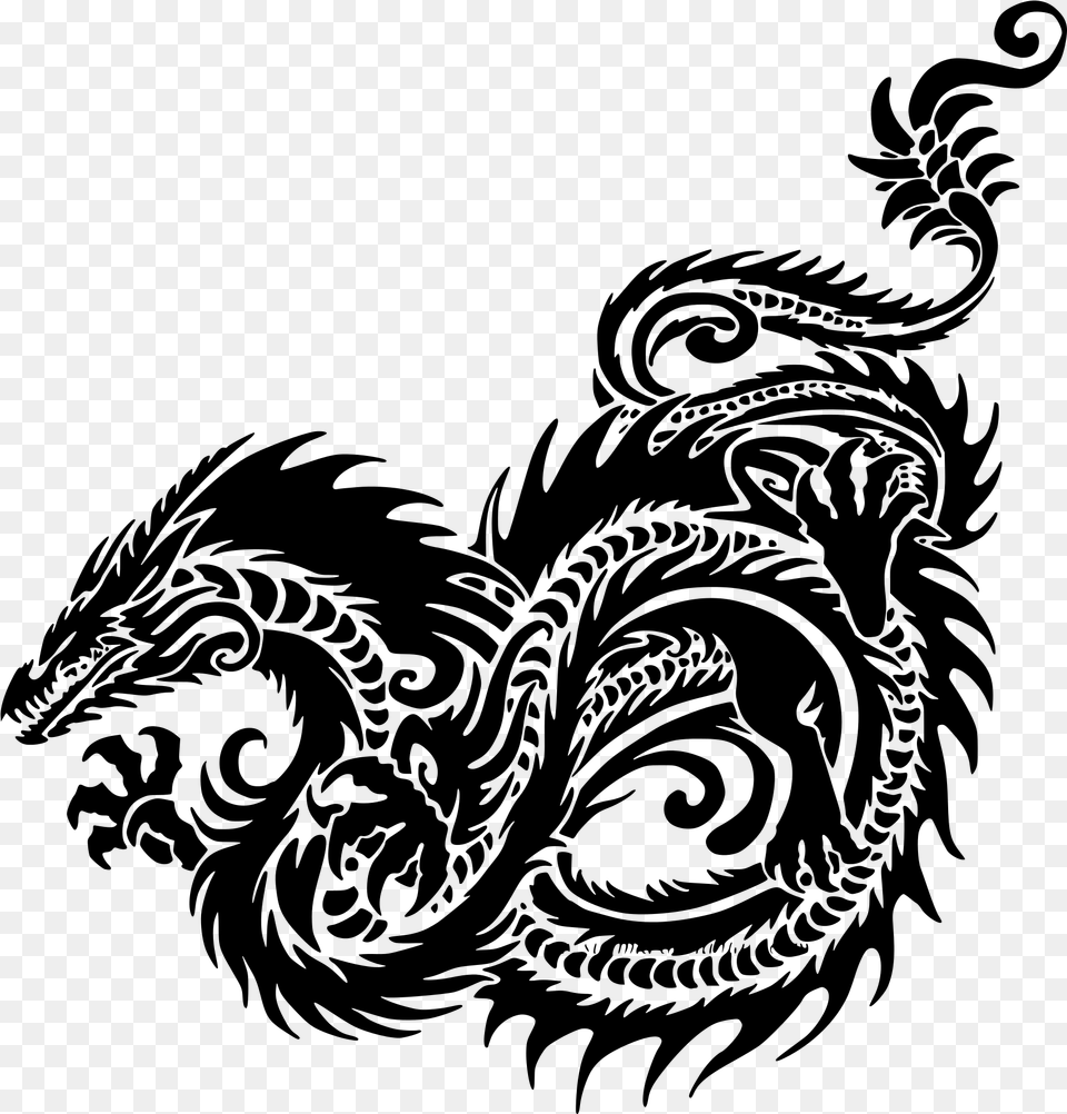 Dragon Silhouette Black Chinese Dragons, Gray Png