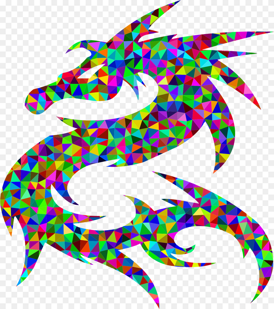 Dragon Silhouette With Colorful Triangles Japanese Art Symbols Dragon, Animal, Dinosaur, Reptile Png Image