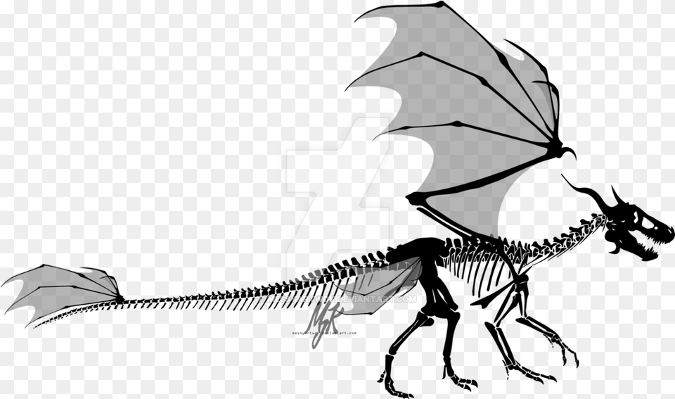 Dragon Skeleton Silhouette By Messyartwok Dragon Dragon Skeleton Background, Logo, Person, Symbol Free Transparent Png