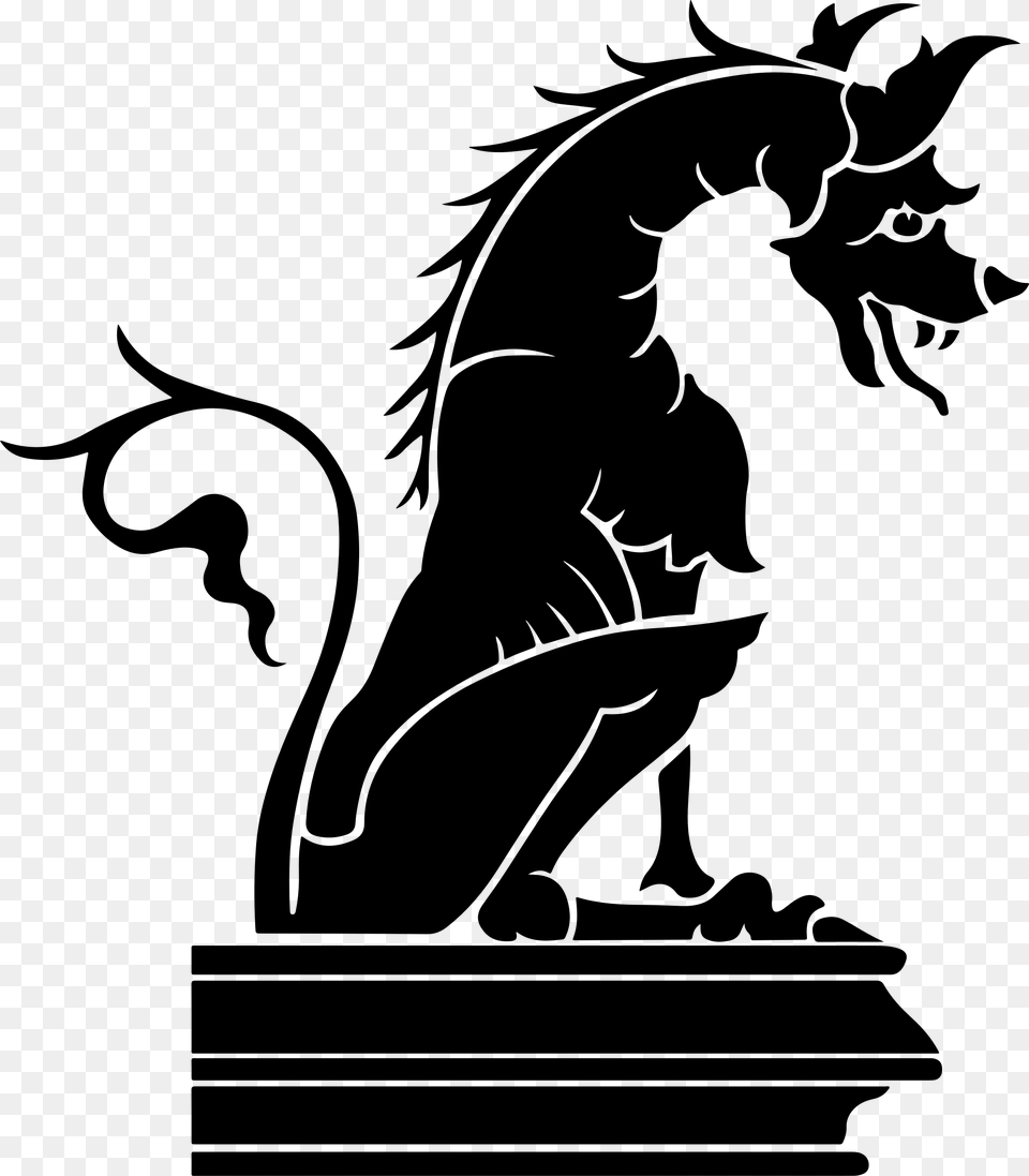 Dragon Statue Silhouette Clip Arts Ilustrasi Gambar Naga, Gray Free Png Download