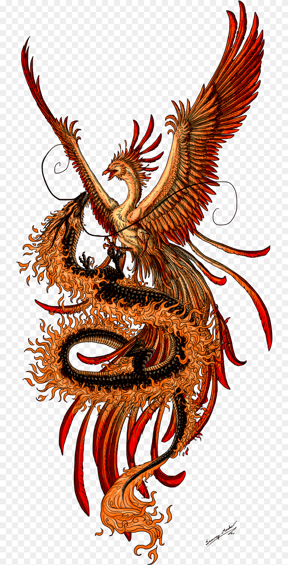 Dragon Tattoo Background Phoenix And Dragon Tattoo, Pattern, Animal, Dinosaur, Reptile Png