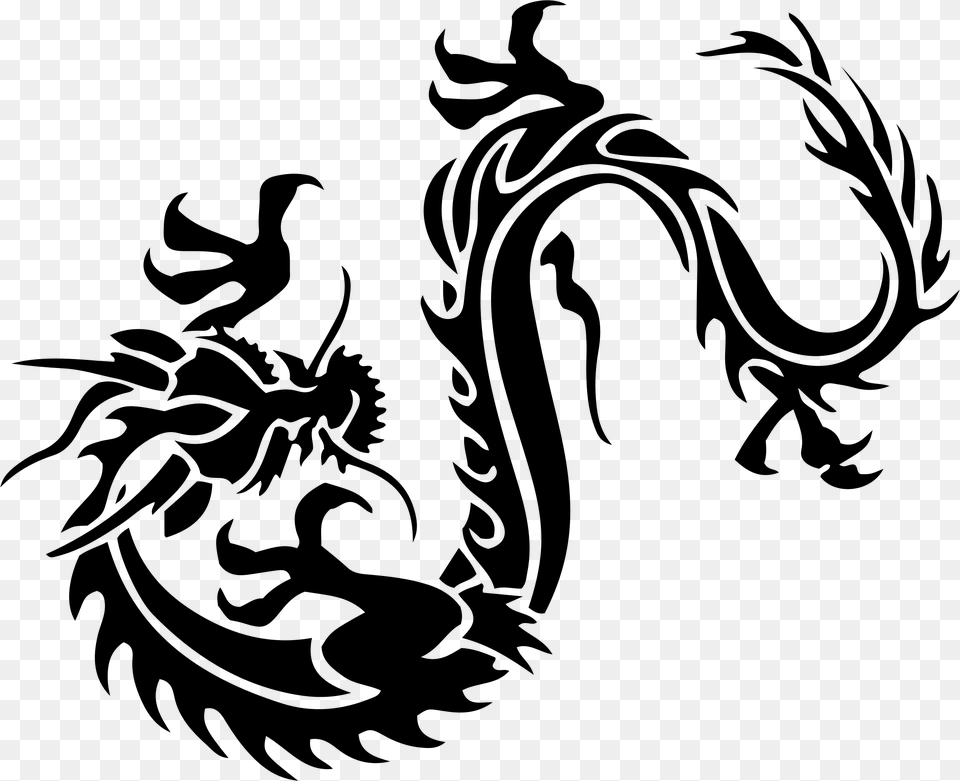 Dragon Tattoo Clip Art Black Chinese Dragon, Gray Free Png Download