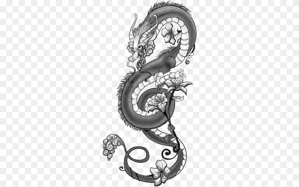 Dragon Tattoo Dragon With Flower Tattoo, Pattern Png Image
