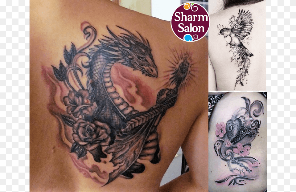 Dragon Tattoo With Rose On Shoulder, Person, Skin Free Png Download