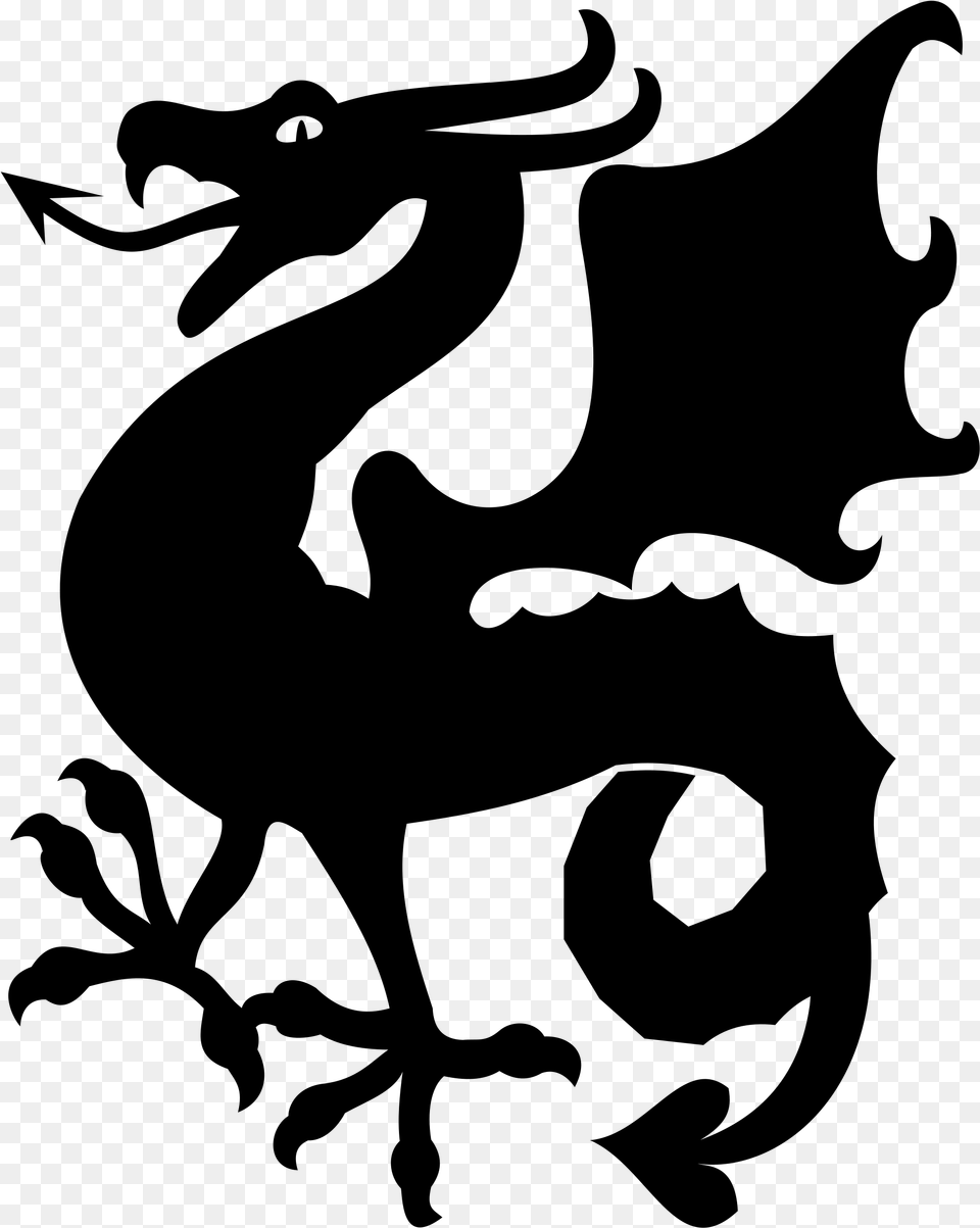 Dragon Vector Medieval Dragon Silhouette, Gray Free Transparent Png