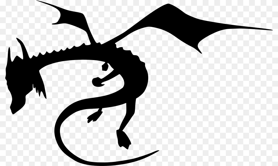 Dragon Wings Spread Silhouette Silhouette Clip Art Of Dragon, Gray Free Transparent Png