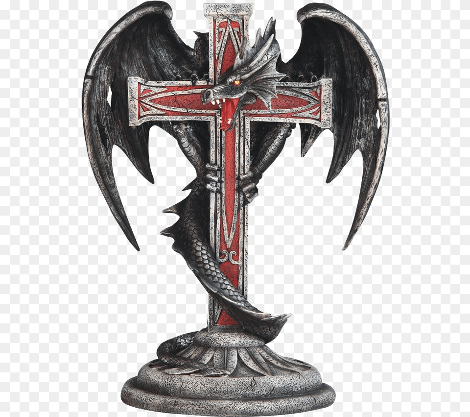 Dragon With Cross Gothic Candleholder Cross, Symbol, Animal, Bird, Weapon Free Png Download