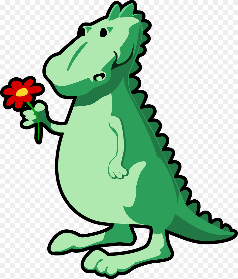 Dragon With Flower Clipart, Animal, Dinosaur, Reptile, Baby Png