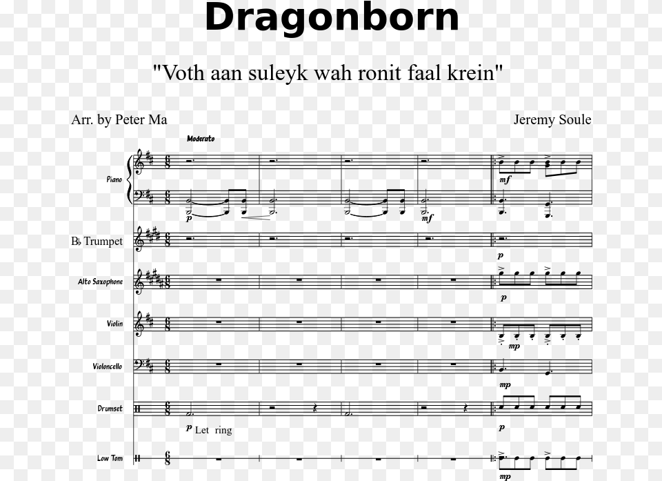 Dragonborn Sheet Music For Piano Trumpet Alto Saxophone Dragados Gulf, Gray Png Image
