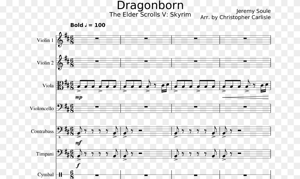 Dragonborn Sheet Music For Violin Viola Cello Contrabass Sheet Music, Gray Png