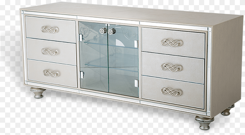 Drawers 2 Glass Doors Crystal Accents Champagne Console Cabinetry, Cabinet, Furniture, Sideboard, Drawer Free Png