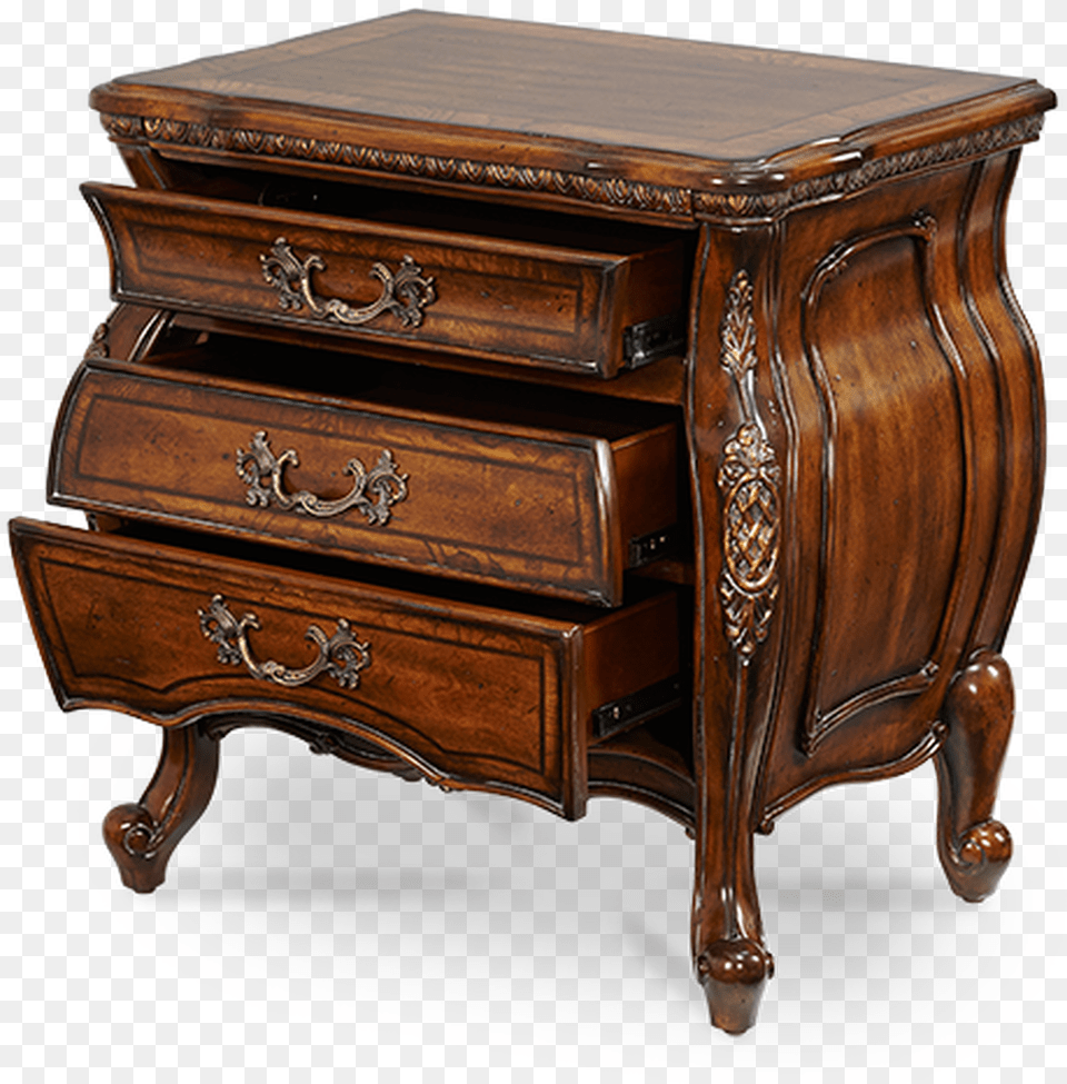 Drawers Carved Wood Frame Melange Finish Nightstand Chest Of Drawers, Cabinet, Drawer, Furniture, Table Free Png Download