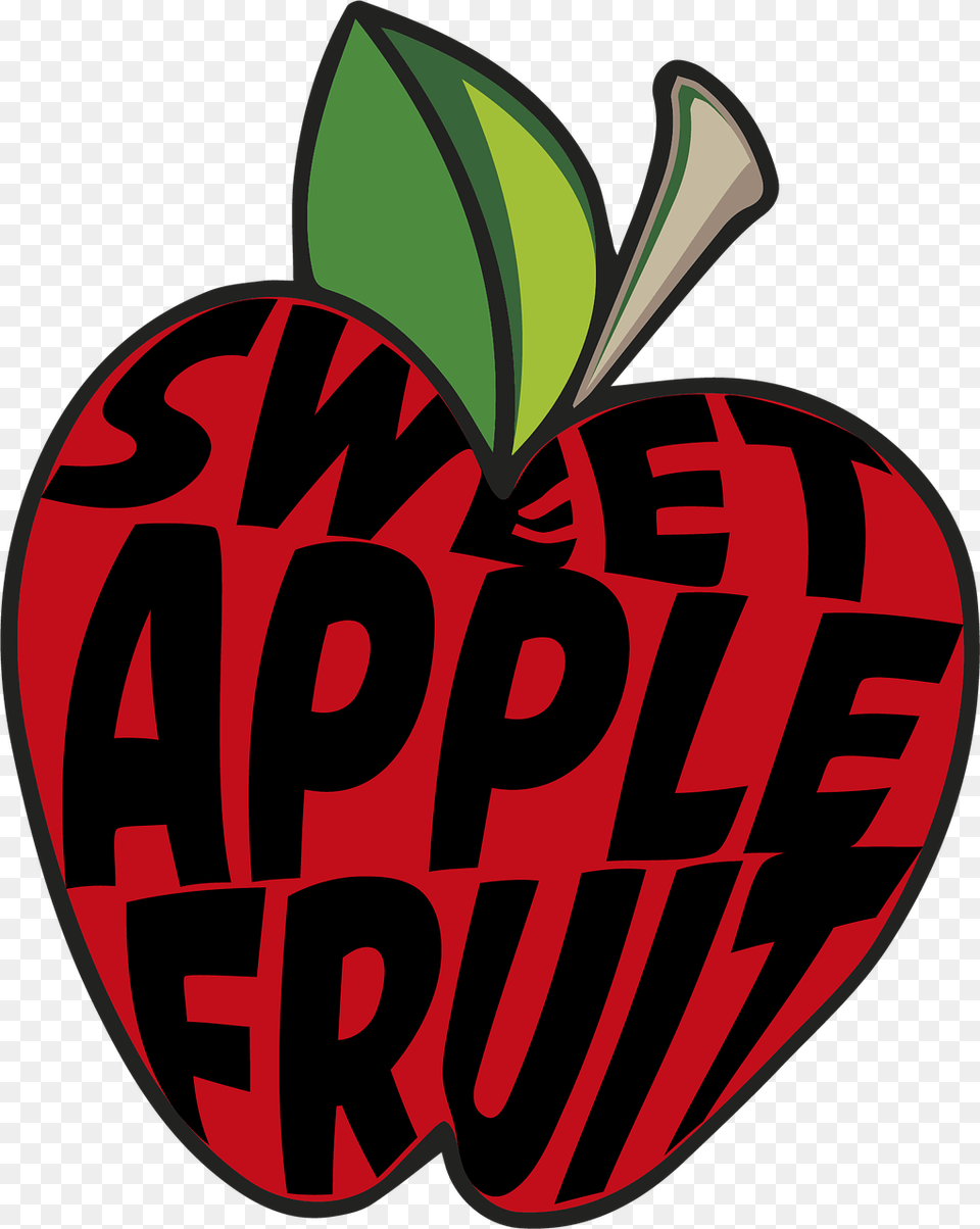 Drawing Apple Fruit Text Red Leaf Delicious Apple, Plant, Berry, Food, Produce Png Image