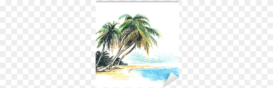 Drawing Beach With Palm Trees Dessin De Palmier Sur La Plage, Tree, Plant, Palm Tree, Art Png
