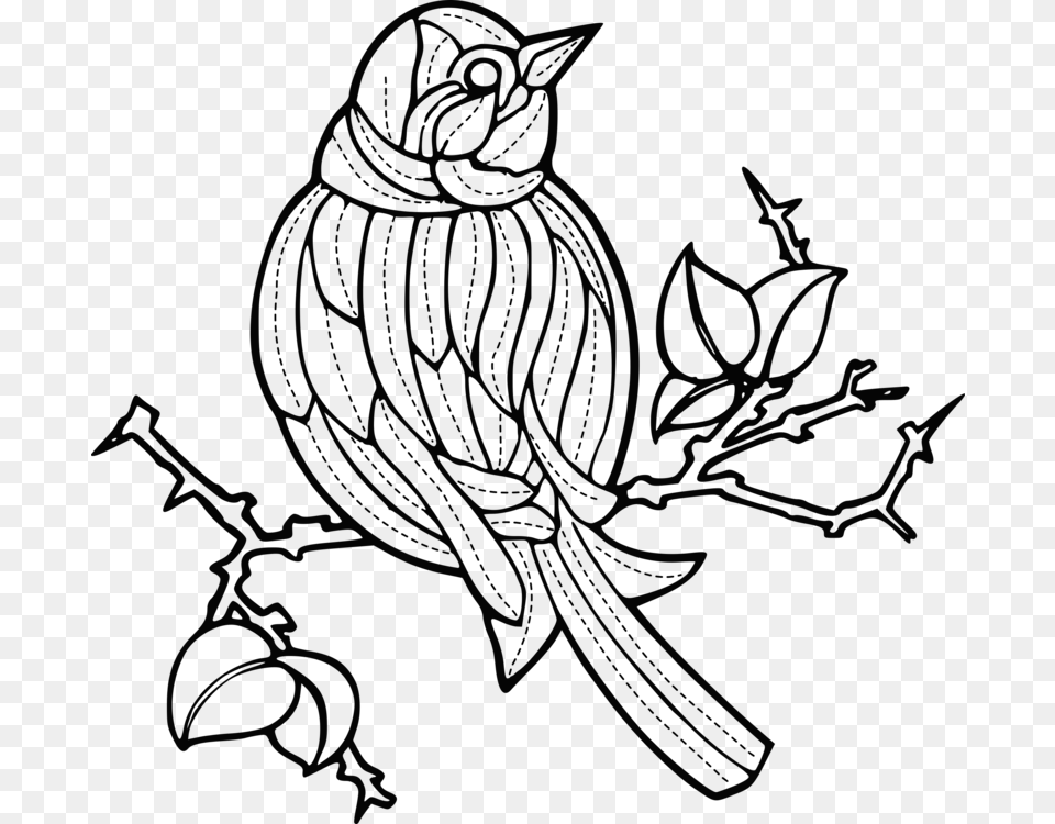 Drawing Black And White Embroidery Line Art Visual Arts, Animal, Bird, Finch, Sparrow Free Png