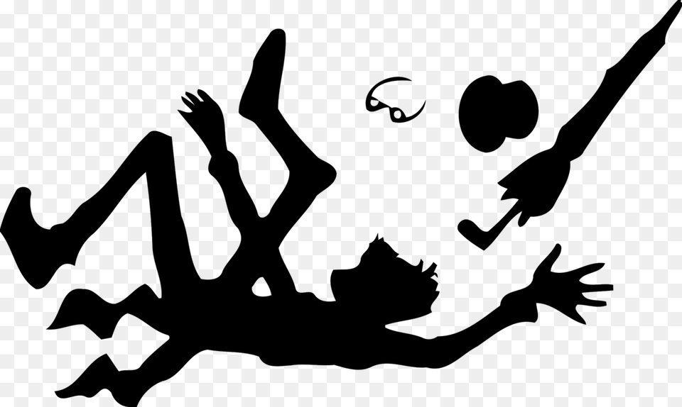 Drawing Black And White Silhouette Person Cartoon Man Falling, Gray Free Png Download