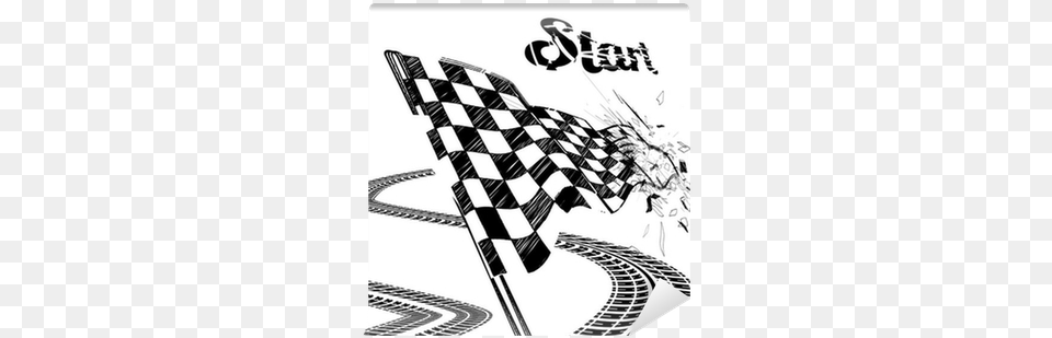 Drawing Checkered Flag With Tire Track Wall Mural Tatouage Drapeau A Damier, Book, Publication, Text Free Transparent Png