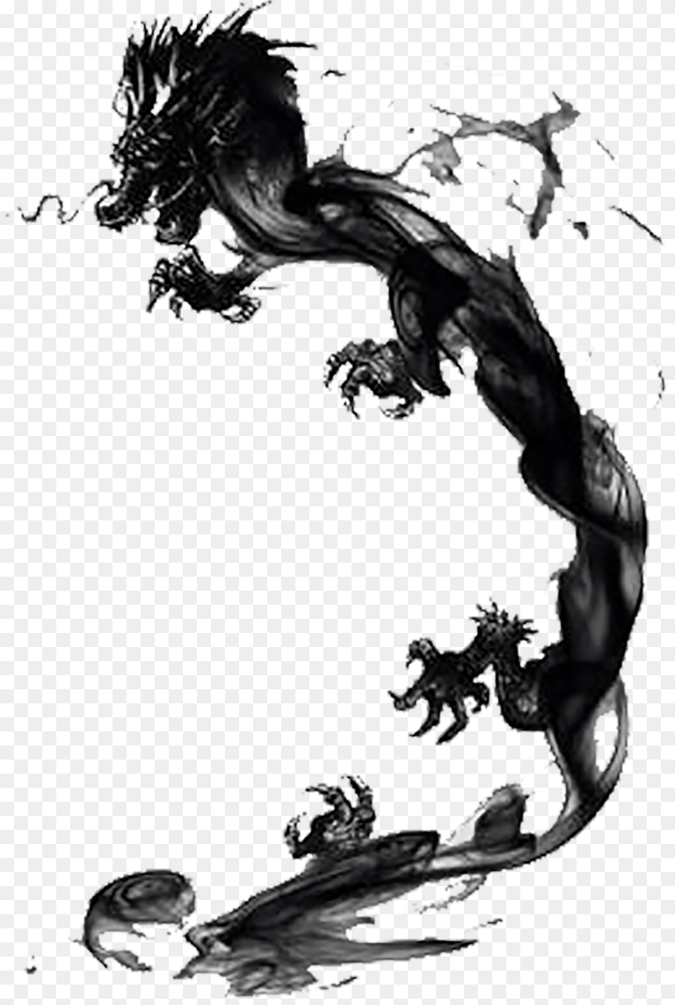 Drawing Chinese Black And White Black Ink Chinese Dragon Chinese Dragon Drawing Ink, Smoke, Adult, Bride, Female Free Png