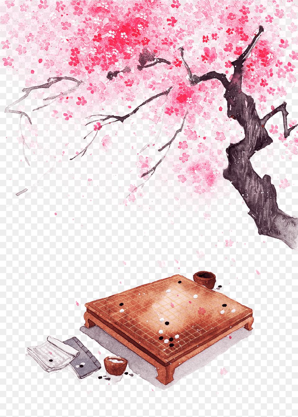 Drawing Chinese Watercolor Chinese Peach Tree Painting, Flower, Plant, Cherry Blossom Free Png