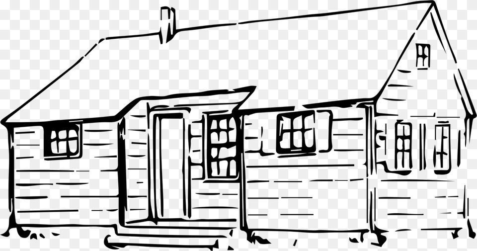 Drawing Cottage Log Cabin House Line Art, Gray Free Png Download