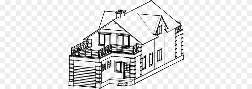 Drawing Cottage Log Cabin House Line Art, Gray Png