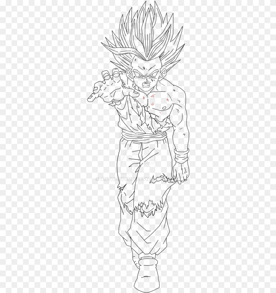 Drawing Gohan Super Saiyan 2 Kid Full Body Step Line Art, Person, Text Free Transparent Png