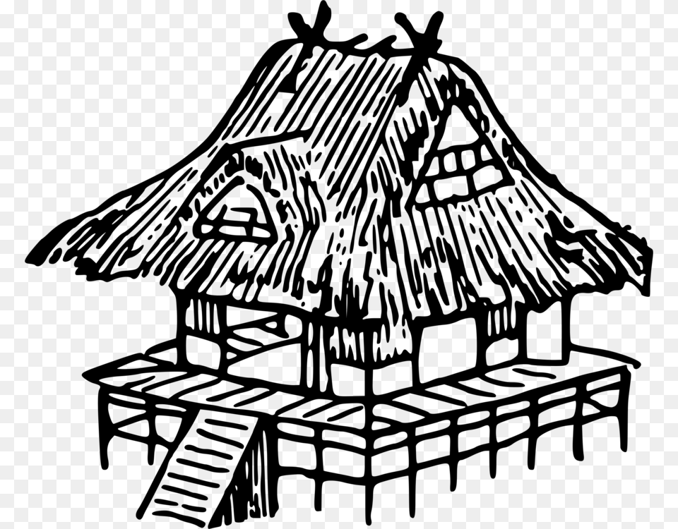 Drawing Japan Black And White Nipa Hut House, Gray Png