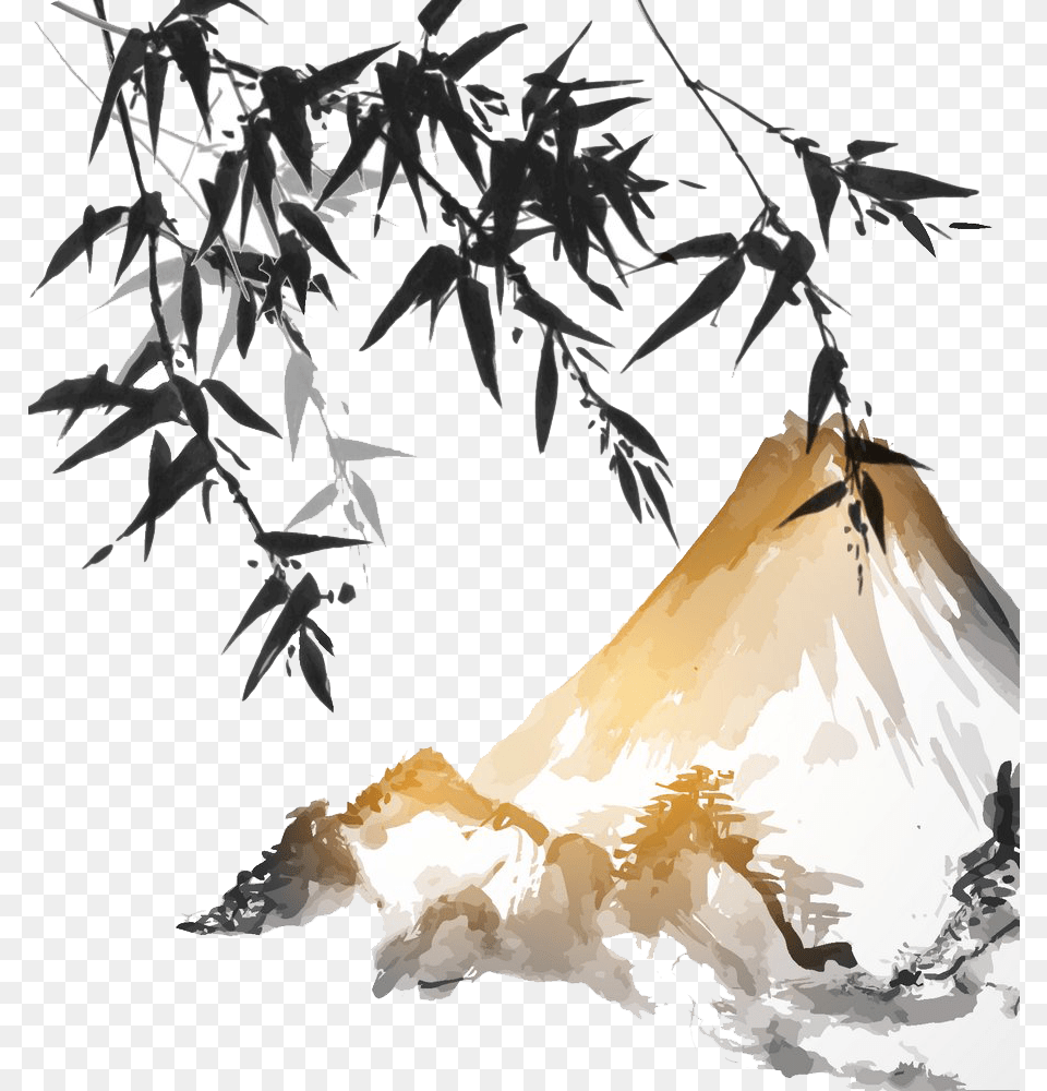 Drawing Japanese Mountains Japanese Ink Wash Painting, Outdoors, Tree, Plant, Art Free Png