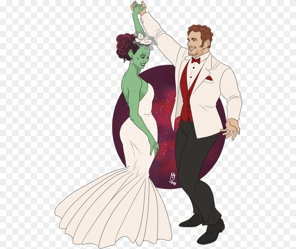 Drawing Marvel Gamora Star Lord And Gamora Fan Art, Formal Wear, Leisure Activities, Person, Dancing Free Transparent Png