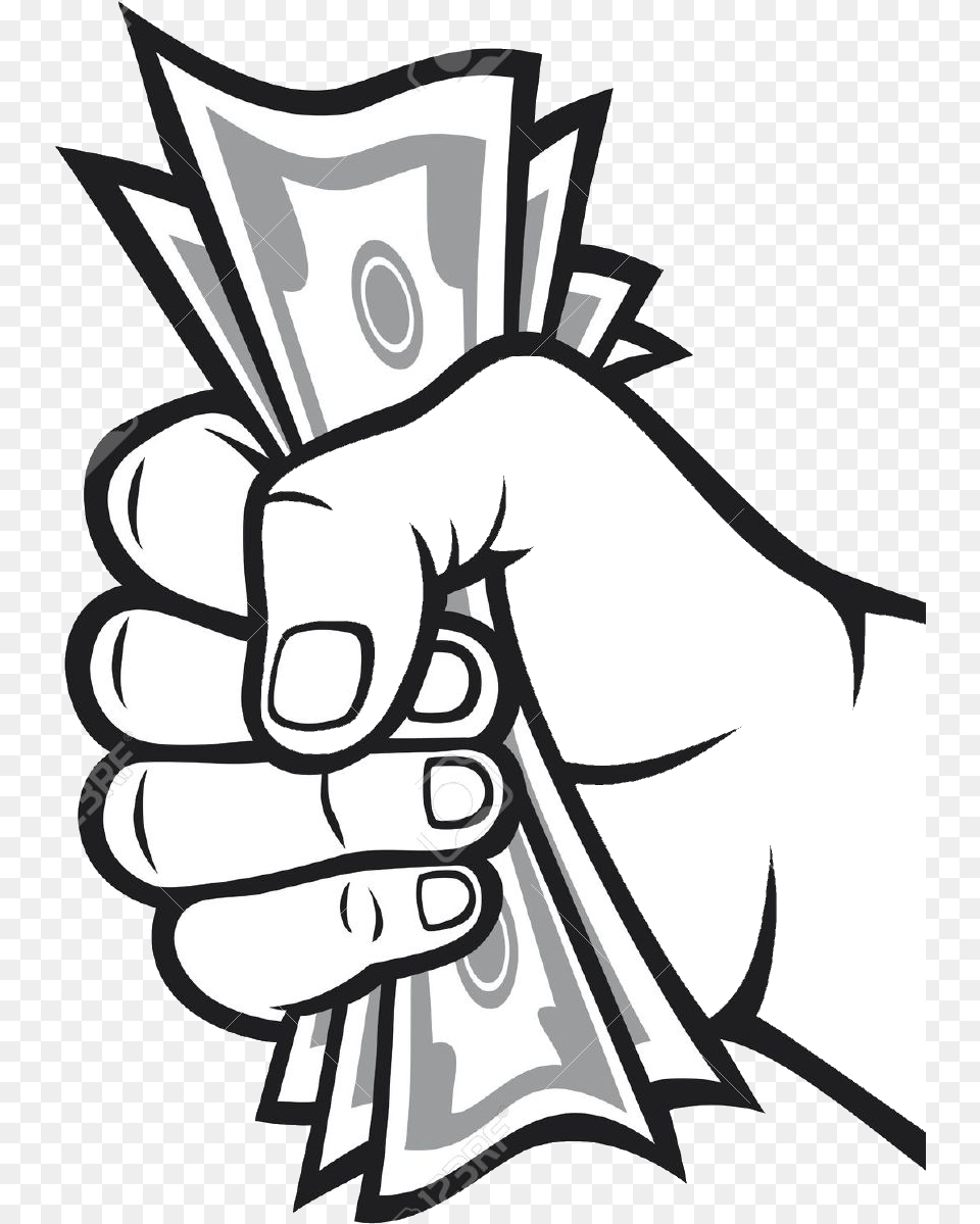 Drawing Money Bag Banknote Hand Holding Money Bag, Body Part, Person, Bow, Weapon Free Transparent Png