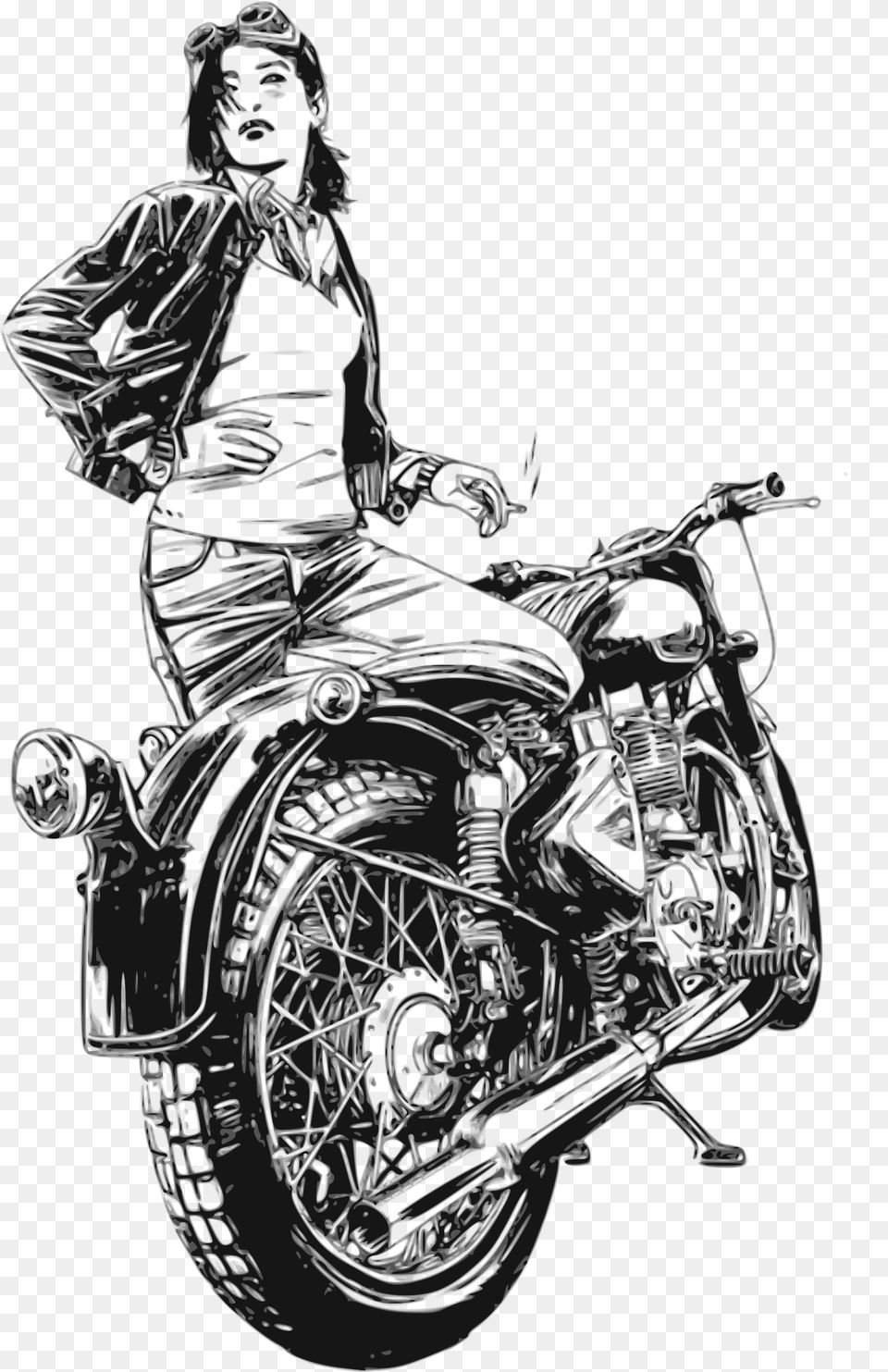 Drawing Motorcycle Moto Women Motorcycle, Machine, Spoke, Art, Adult Free Png Download