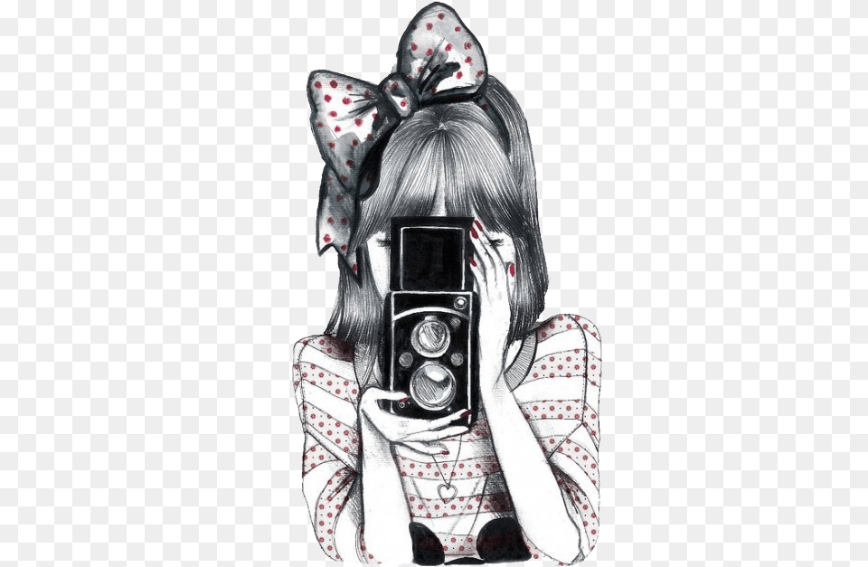 Drawing Of A Girl Holding A Camera, Photography, Adult, Person, Female Free Png