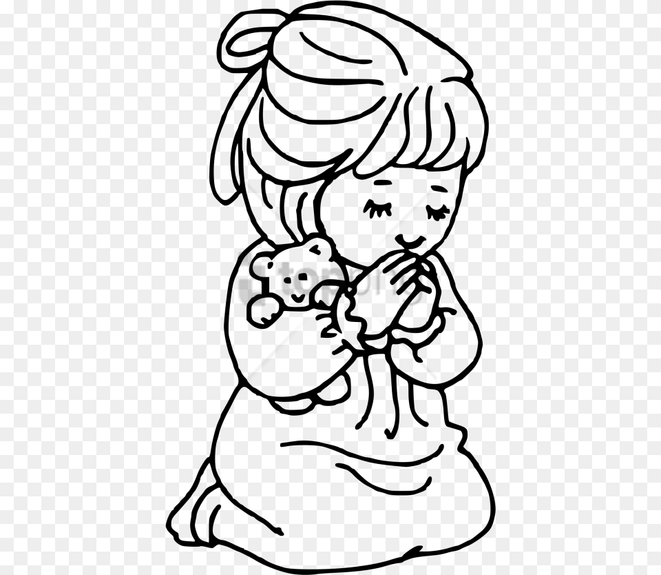 Drawing Of A Girl Praying Image With Transparent Girl Praying Coloring Page, Baby, Person, Kneeling, Face Png