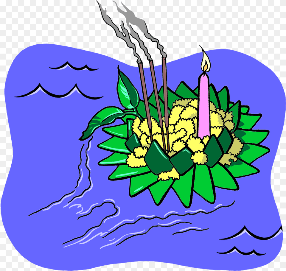Drawing Of A Krathong Carrying Flowers A Lit Candle Water Free Png Download