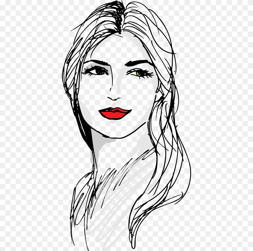 Drawing Of A Woman S Face In Black Ink With Red Lipstick Gora Rang Karne Ka Totka, Art, Adult, Person, Female Png