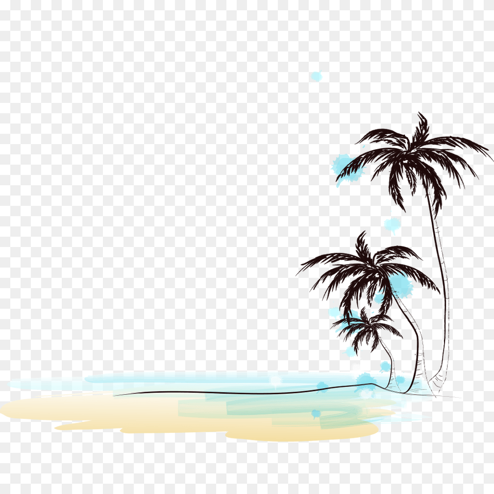 Drawing Of Beach With Coconut Trees Purepng Coconut Tree Beach, Art, Floral Design, Graphics, Pattern Png Image