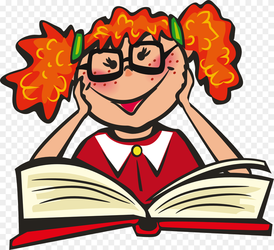 Drawing Of Happy Girl Reading Book Reading, Person, Publication, Baby, Face Png
