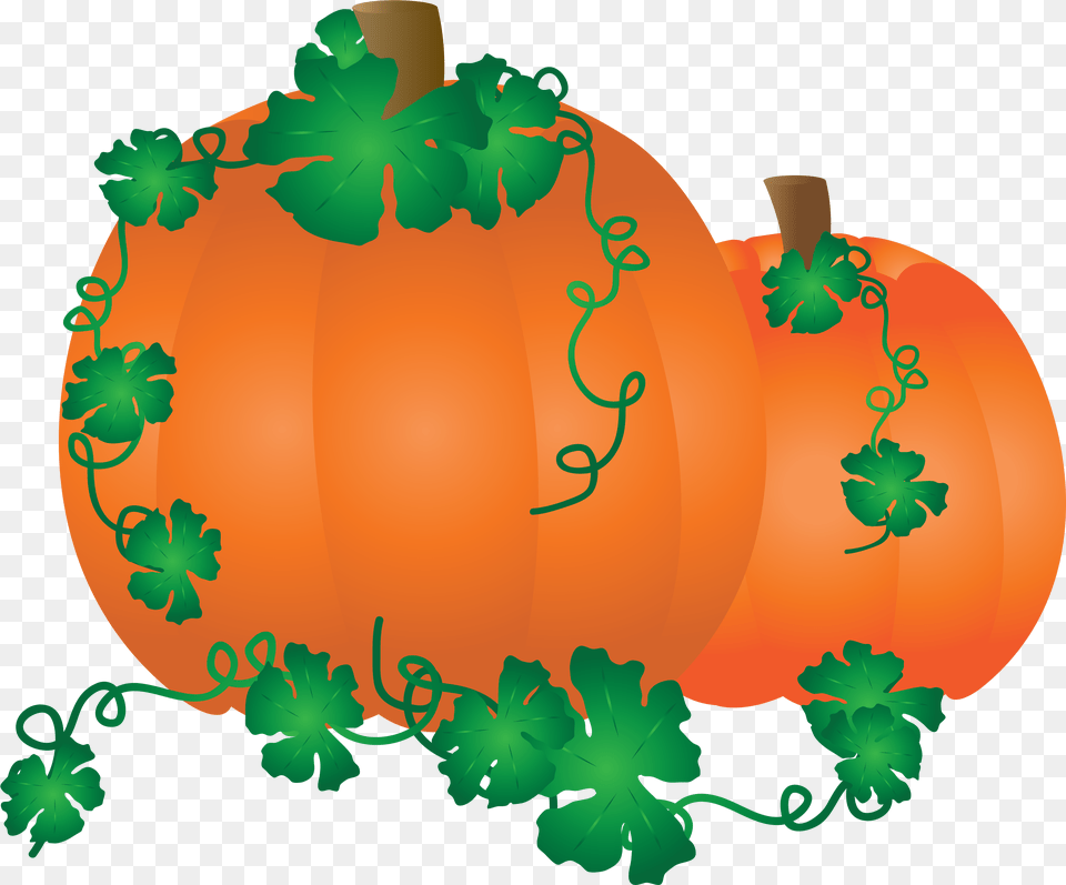 Drawing Of Orange Pumpkin With Green Leaves, Food, Plant, Produce, Vegetable Png Image