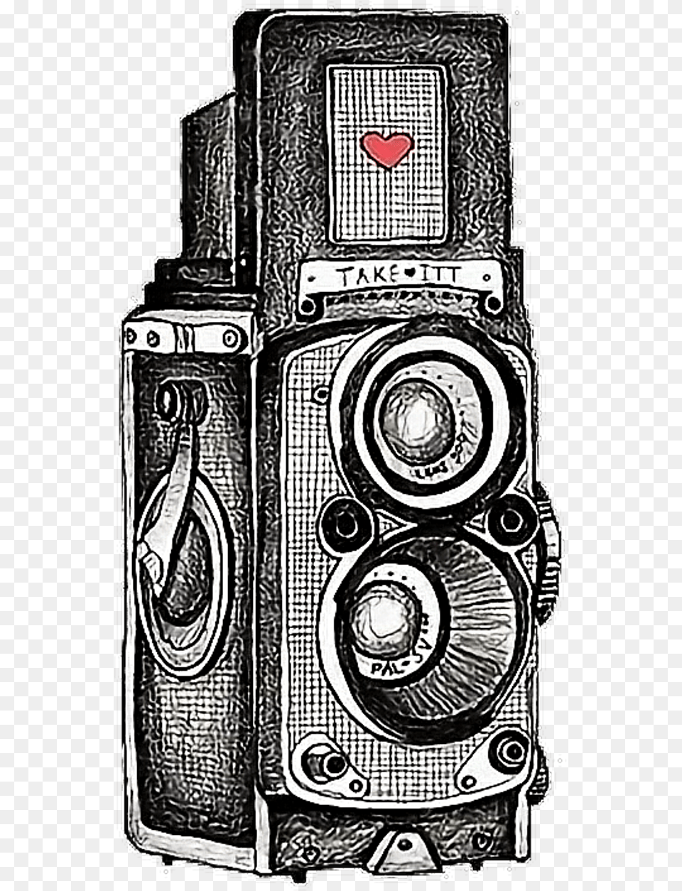 Drawing Of Retro Camera Drawing, Electronics, Digital Camera, Machine, Wheel Free Png Download