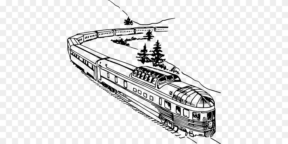 Drawing Of Train Driving Through The Landscape, Transportation, Vehicle, Car, Railway Png