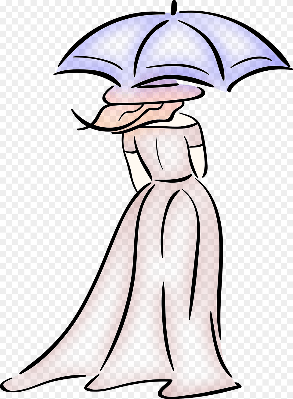 Drawing Of Woman In Long Fancy Dress With Parasol Clipart, Fashion, Formal Wear, Clothing, Gown Free Transparent Png