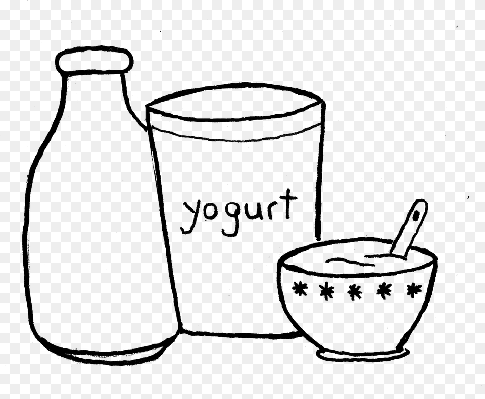Drawing Of Yoghurt Bowl And Milk, Bottle Free Png